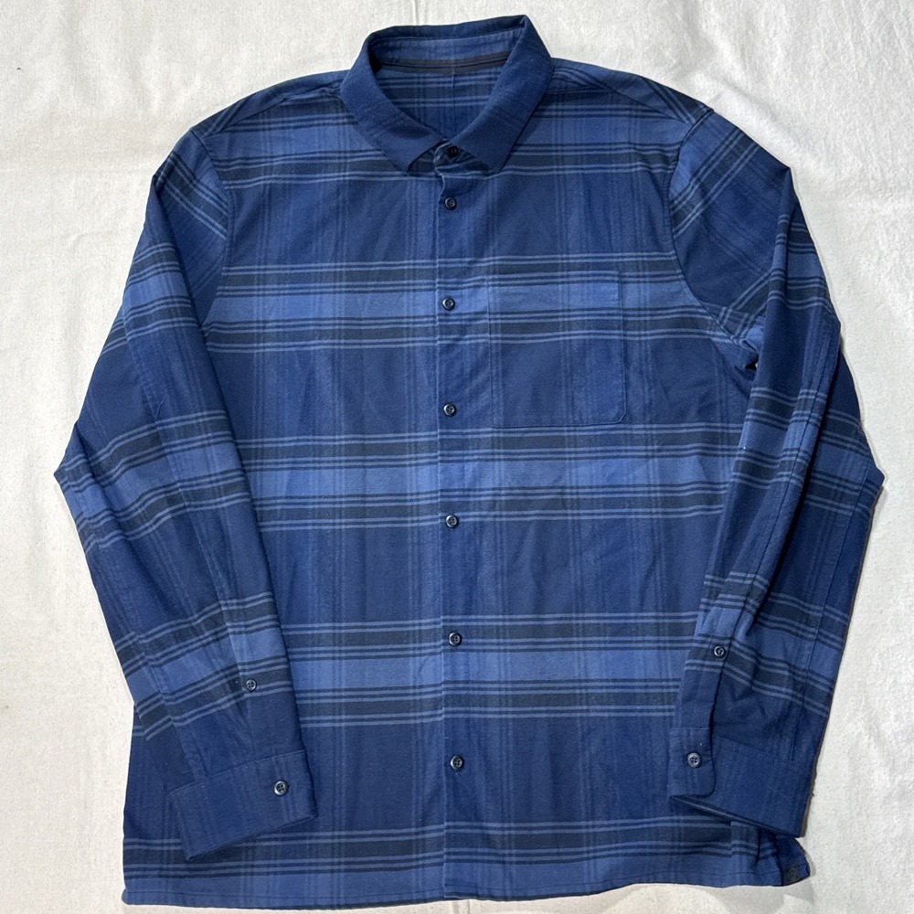Lululemon Shirt Mens Large Blue Plaid Soft Knit Overshirt Snap Button Up Flannel